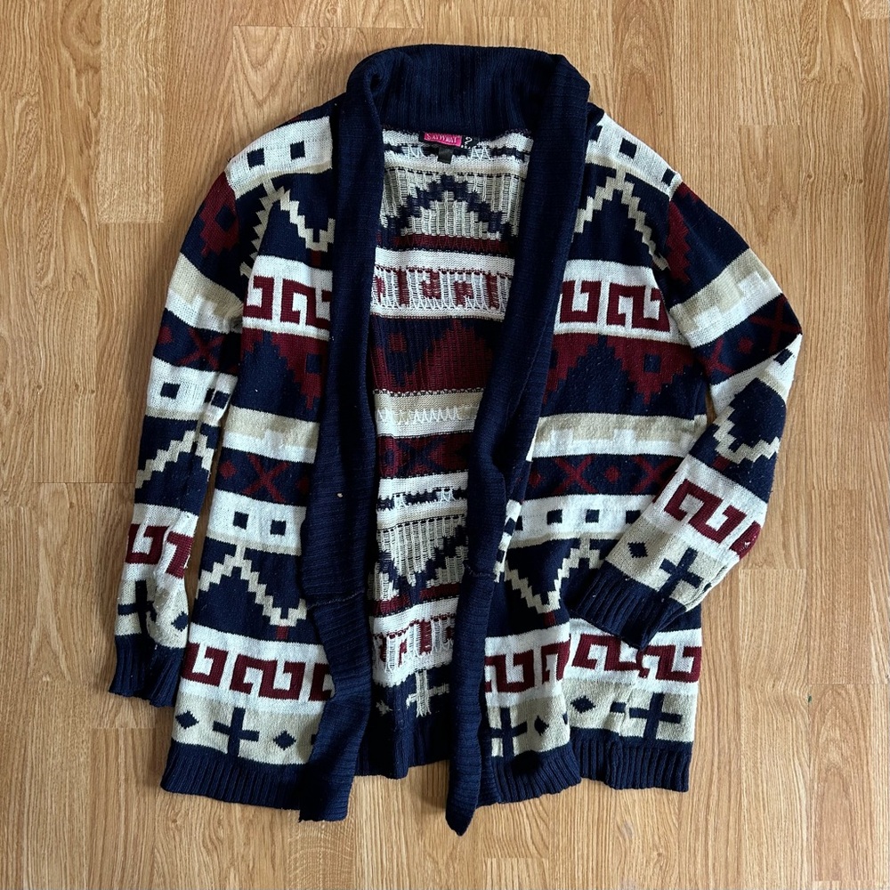 Say What Patterned Sweater Cardigan Size Large